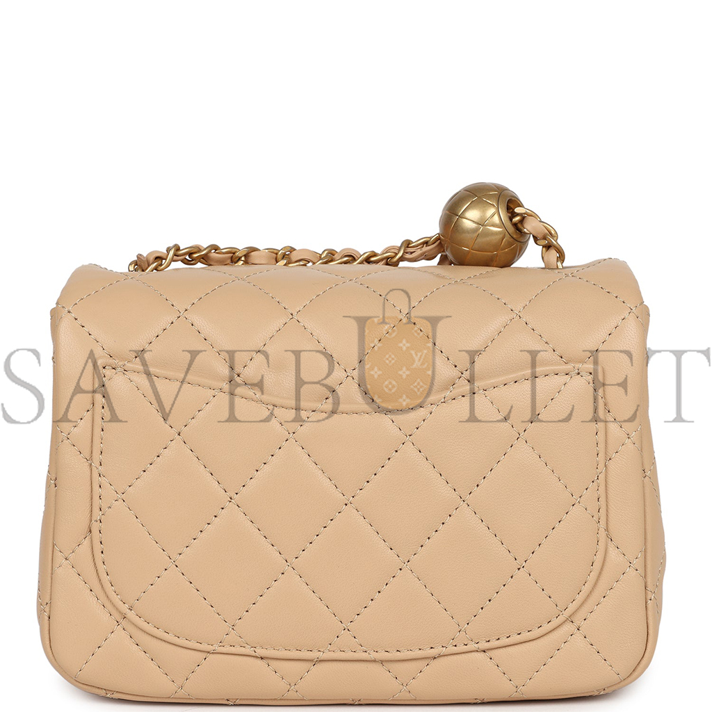 Ch*el beige leather mini square flap bag as1786 (17*13*8cm)